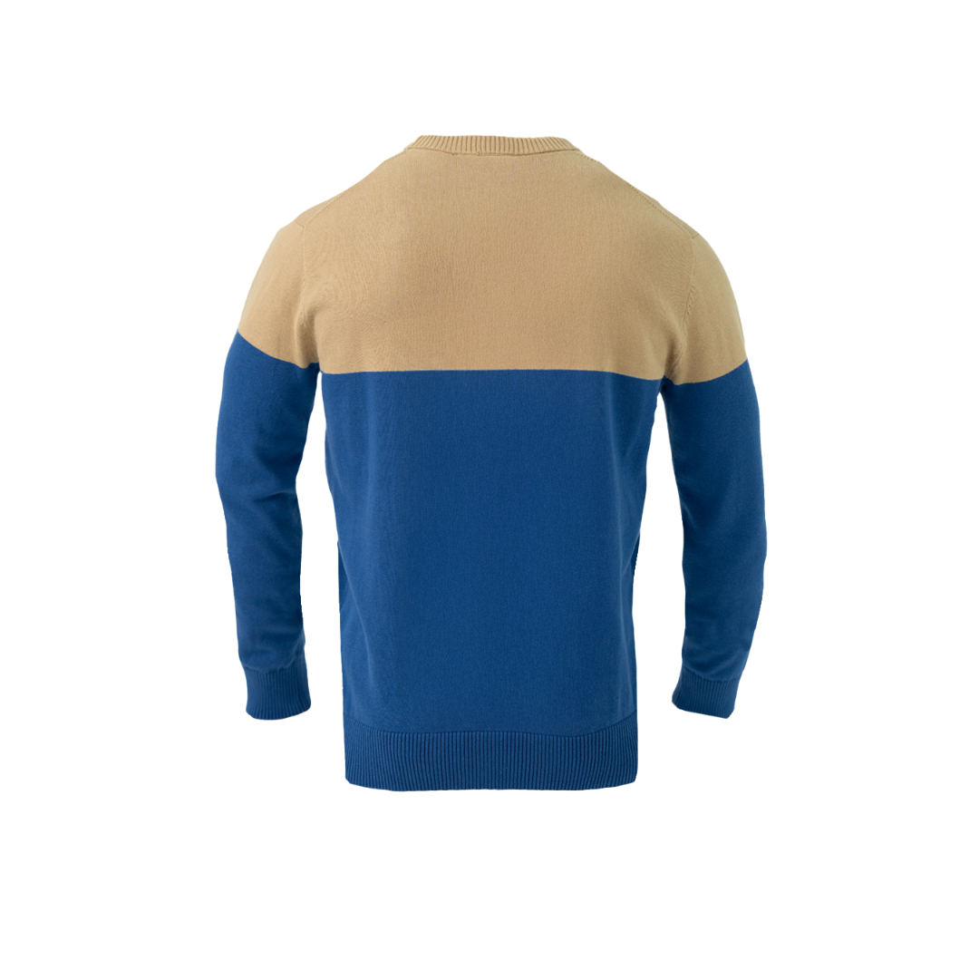 BLOCK ROUND NECK KHAKI/FUNCTIONAL BLUE