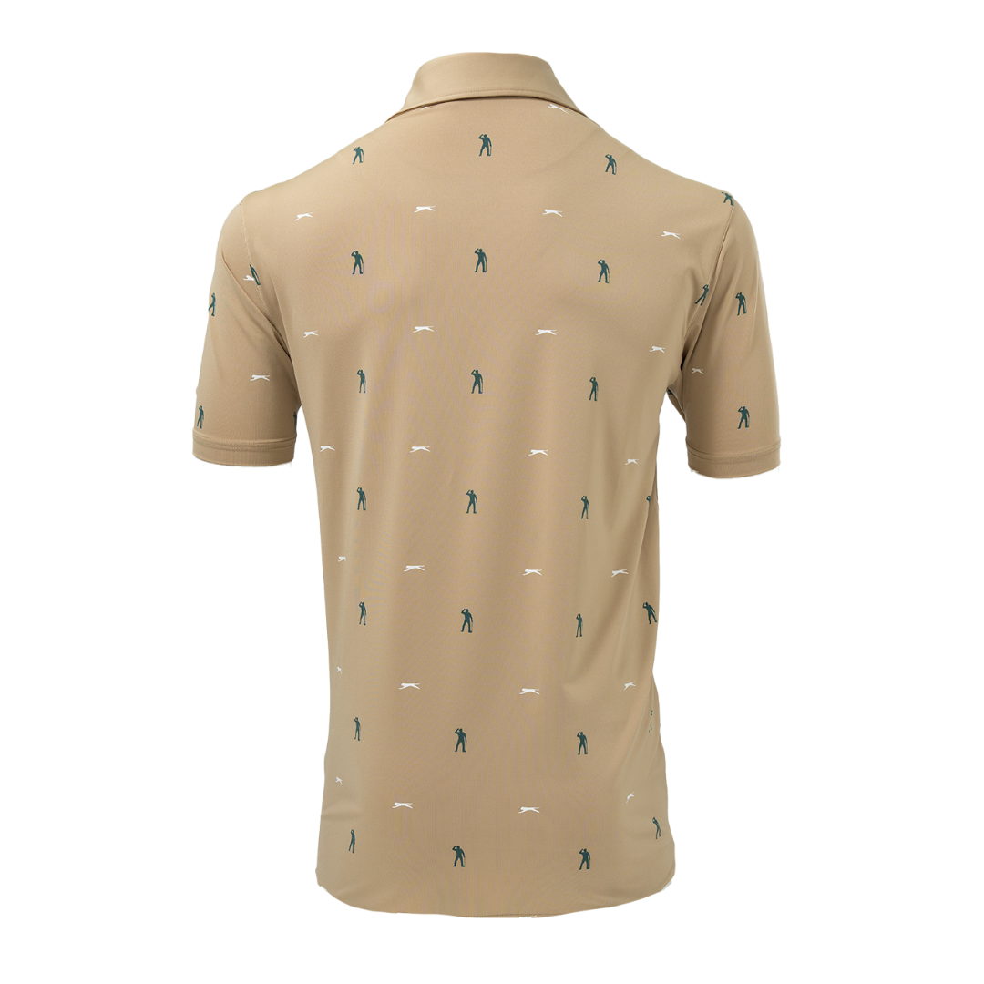 Beige polo shirt with small pattern on a white background