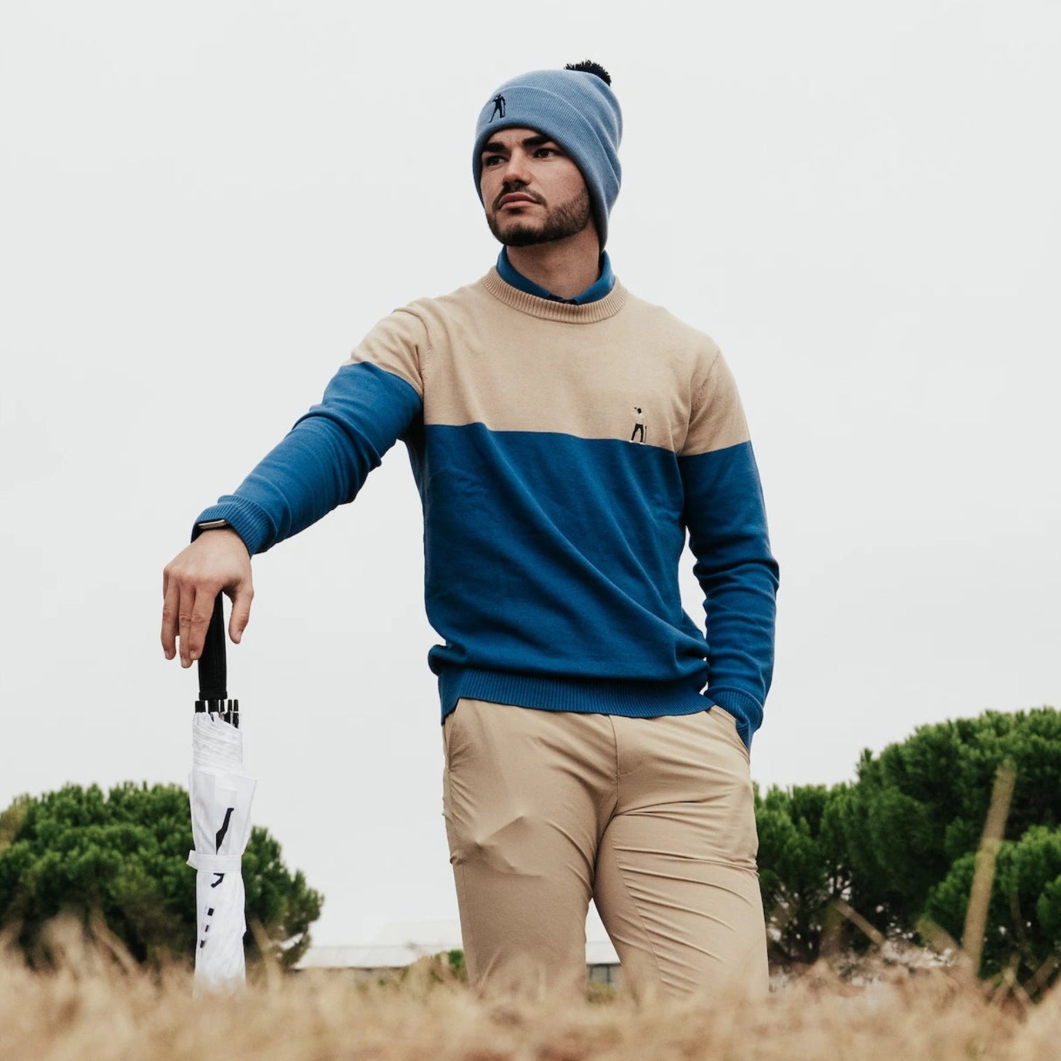 BLOCK ROUND NECK KHAKI/FUNCTIONAL BLUE