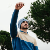 BLOCK ROUND NECK KHAKI/FUNCTIONAL BLUE