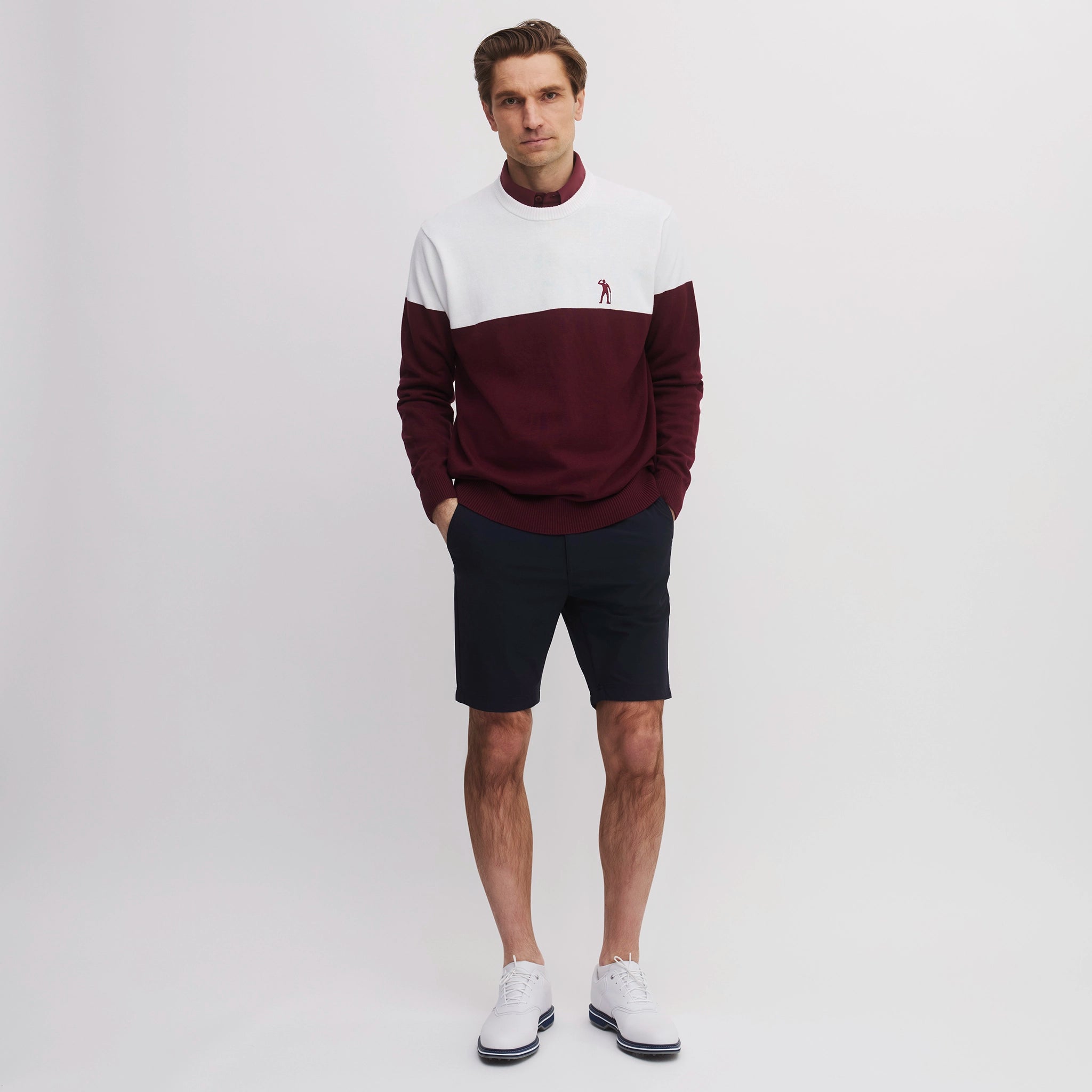 BLOCK ROUND NECK WHITE/BURGUNDY