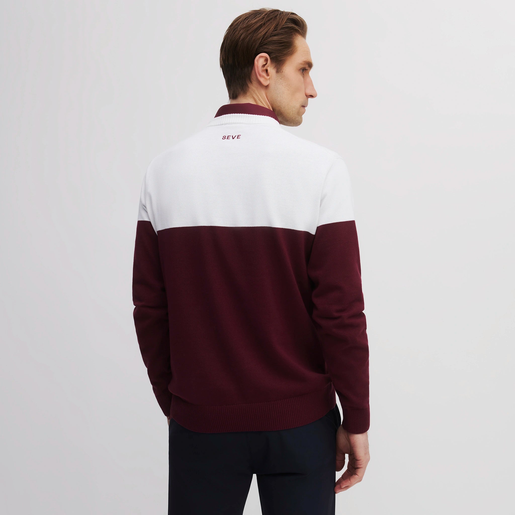 BLOCK ROUND NECK WHITE/BURGUNDY