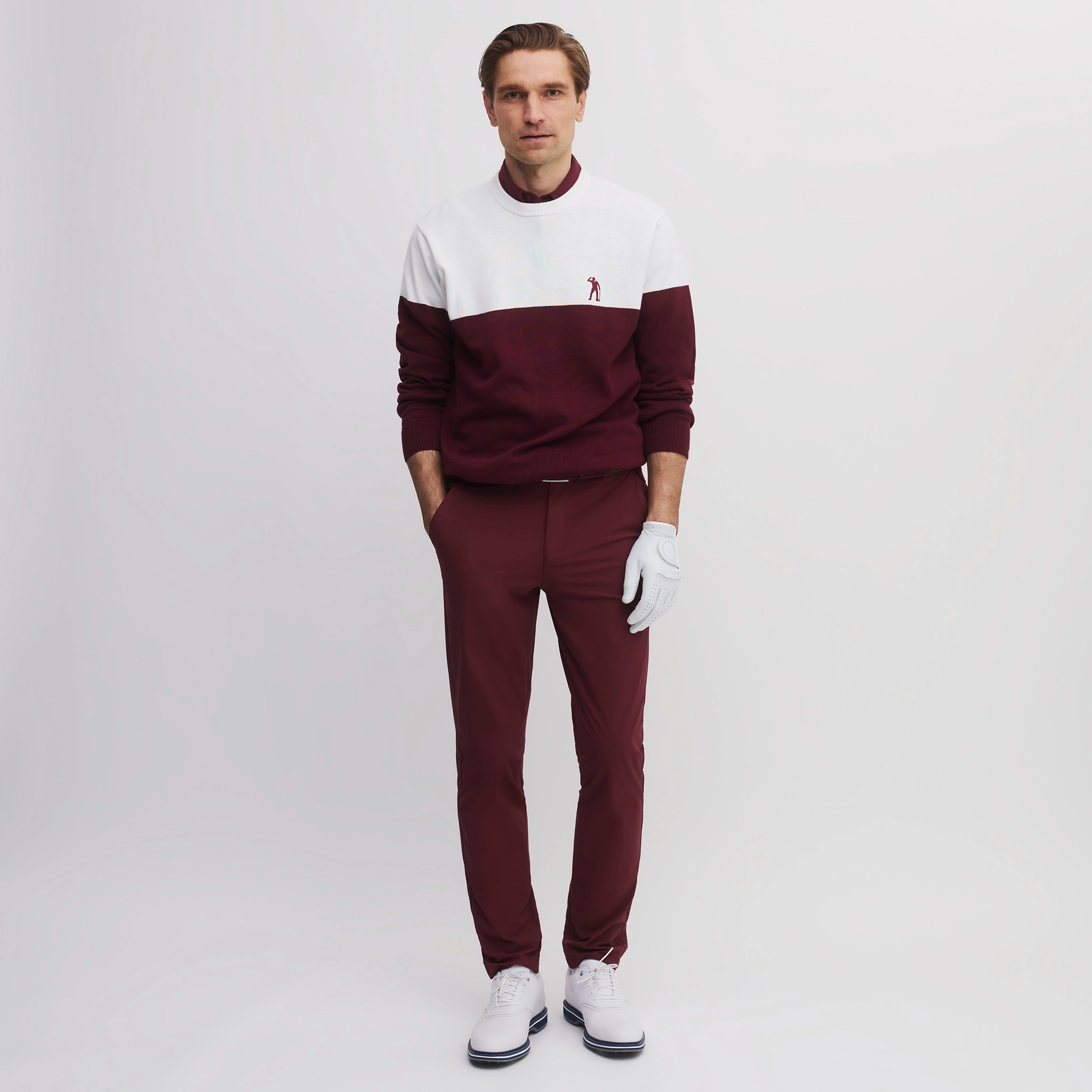 BLOCK ROUND NECK WHITE/BURGUNDY