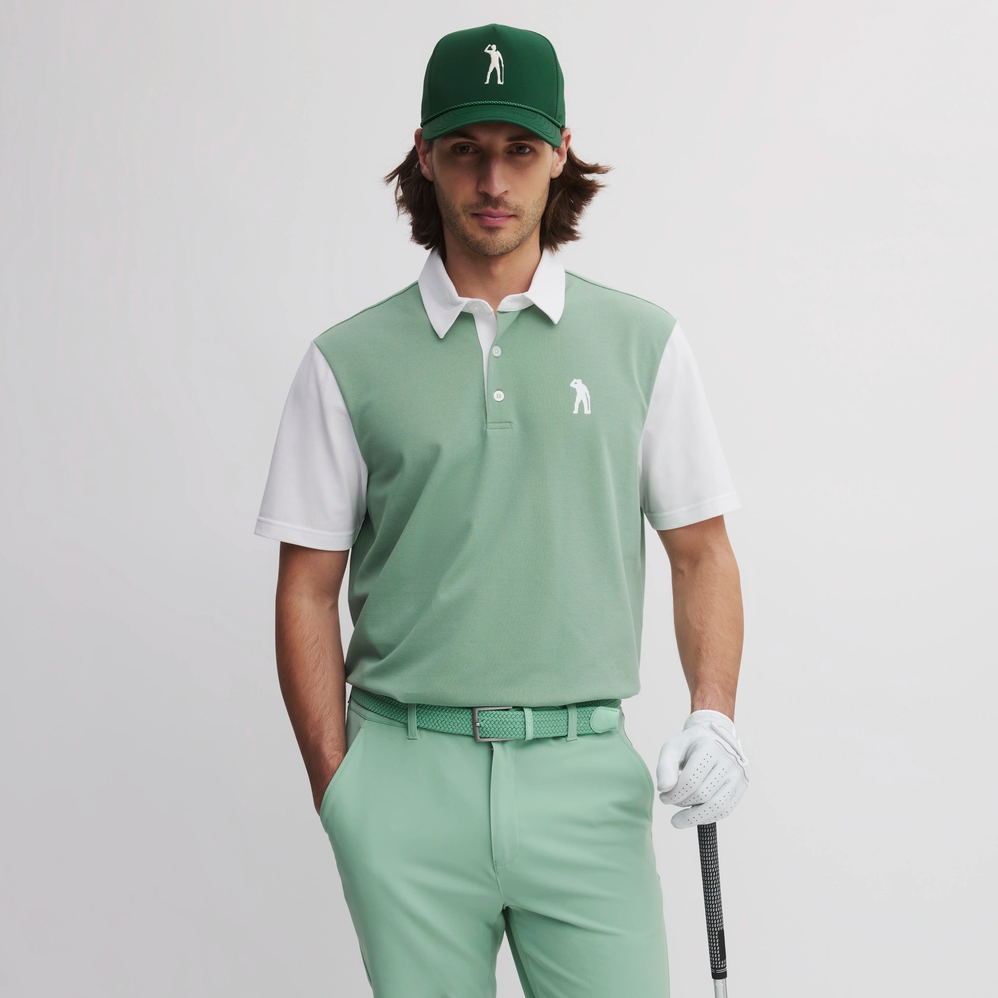 ICON BLOCK COTTON POLO FROSTY GREEN/EGG WHITE