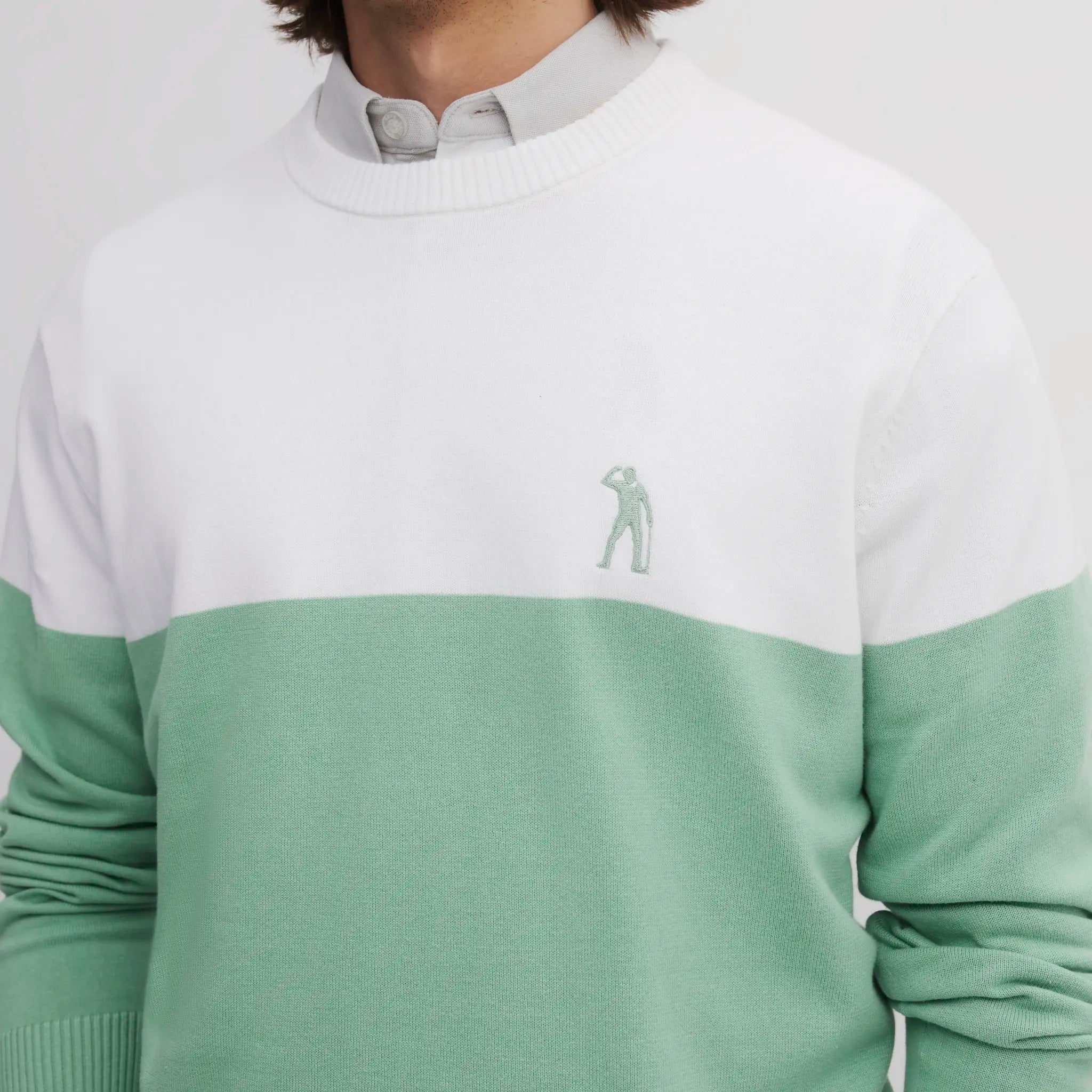 ICON BLOCK ROUND NECK SWEATER FROSTY GREEN/EGG WHITE