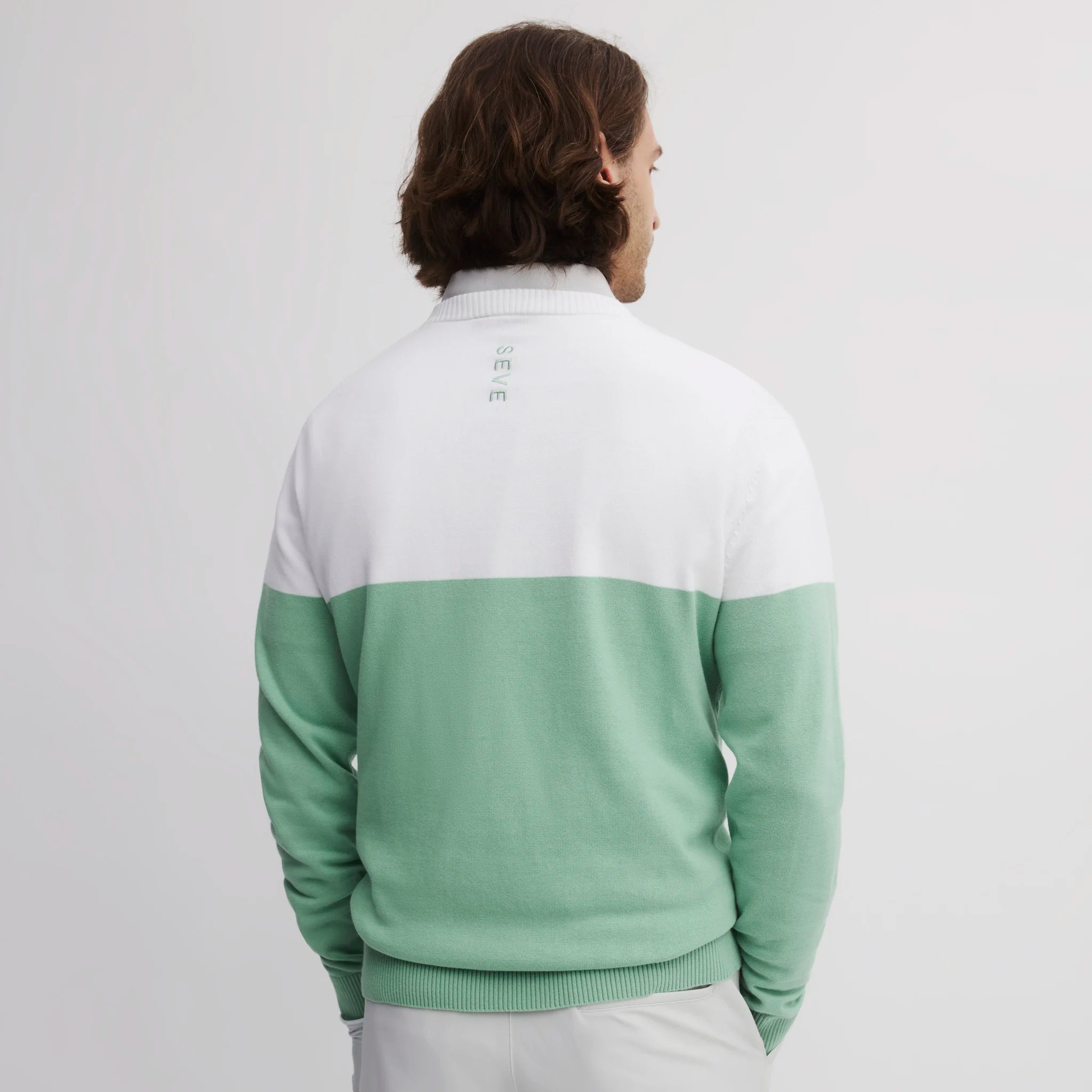 ICON BLOCK ROUND NECK SWEATER FROSTY GREEN/EGG WHITE