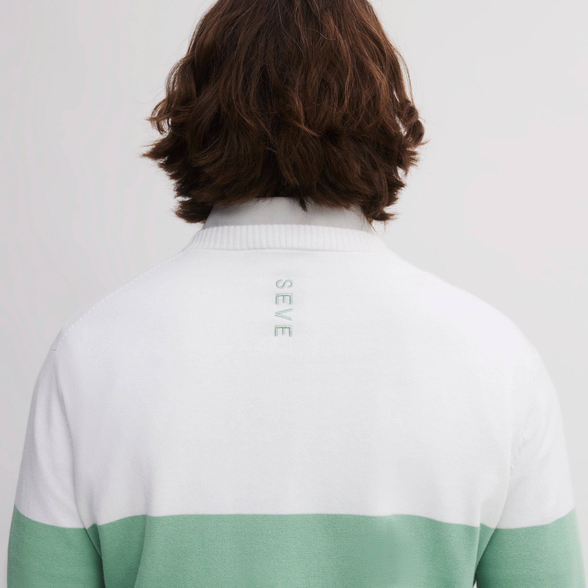 ICON BLOCK ROUND NECK SWEATER FROSTY GREEN/EGG WHITE